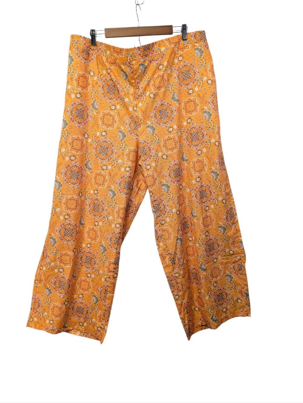 Women's Orange Floral Wide Leg Casual Pants Plus Size 4XL Boho Polyester Flowy
